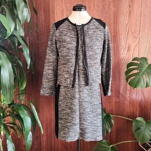 Eileen Fisher Black Tweed Work Dress & Cropped Jacket Suit Set Medium